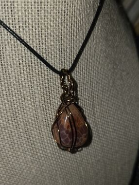 Fire Agate Wire-Wrapped Pendant Necklace (Reiki Healing Enery Infused)